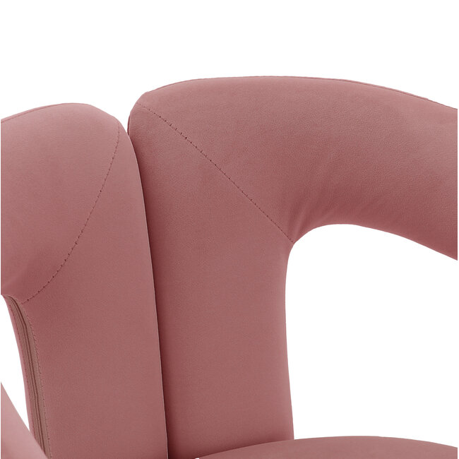 Homerebels Collection Oudroze eetkamerstoel Niru met armleuning – Comfortabele velvet eetkamerstoel in Japandi stijl – Roze eetkamerstoel Warm Blush