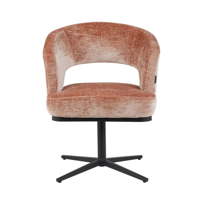 Homerebels Collection Honey Oud roze draaibare eetkamerstoel met terugdraaifunctie, geweven stof en zwart metalen onderstel