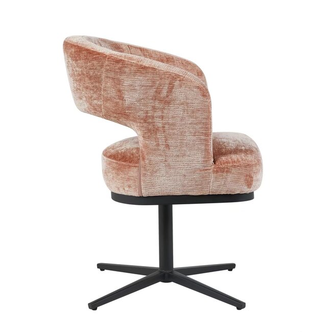 Homerebels Collection Honey Oud roze draaibare eetkamerstoel met terugdraaifunctie, geweven stof en zwart metalen onderstel