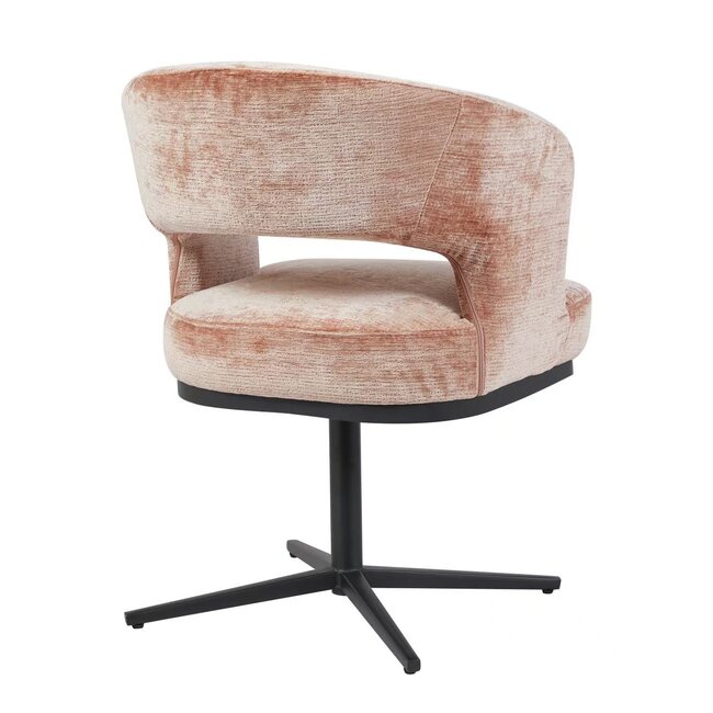 Homerebels Collection Honey Oud roze draaibare eetkamerstoel met terugdraaifunctie, geweven stof en zwart metalen onderstel