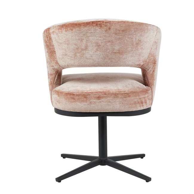 Homerebels Collection Honey Oud roze draaibare eetkamerstoel met terugdraaifunctie, geweven stof en zwart metalen onderstel