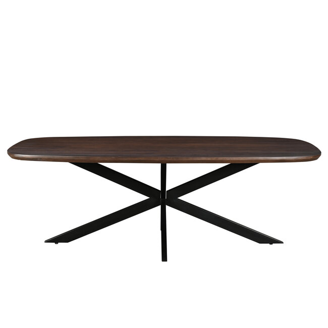 Homerebels Collection Bruine deens ovale eettafel van mangohout met zwart metalen poten – ovale eettafel 180, 210 of 230 cm voor 6 tot 8 personen