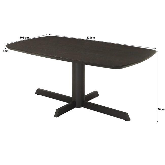 Livingfurn Donker eiken deens ovale eettafel in espresso bruin met centrale poot – bruine ovale eettafel 220 x 105 cm