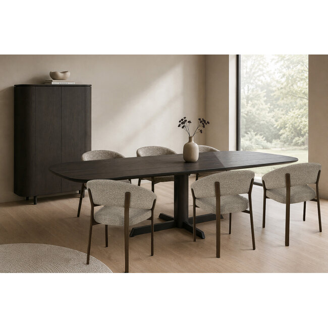 Livingfurn Donker eiken deens ovale eettafel in espresso bruin met centrale poot – bruine ovale eettafel 220 x 105 cm