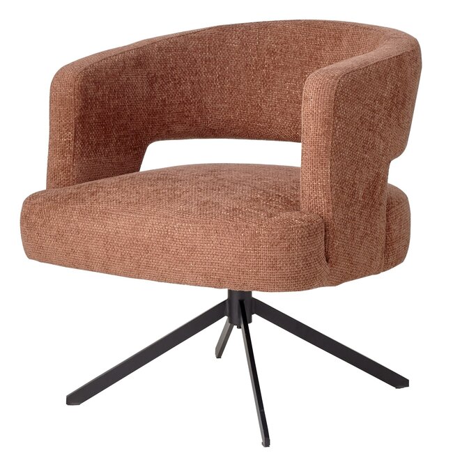 PTMD Extra brede terracotta eetkamerstoel met armleuning – draaibare eetkamerstoel in deep terra met ruime zitting, belastbaar tot 150 kg