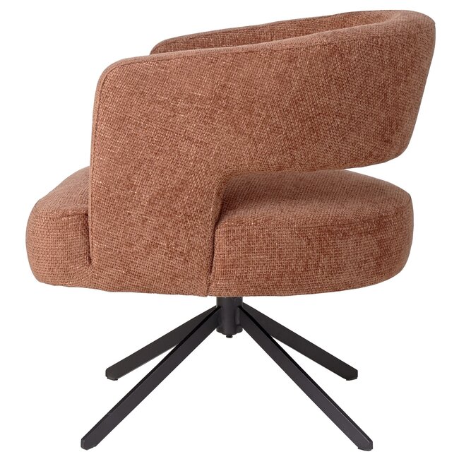 PTMD Extra brede terracotta eetkamerstoel met armleuning – draaibare eetkamerstoel in deep terra met ruime zitting, belastbaar tot 150 kg