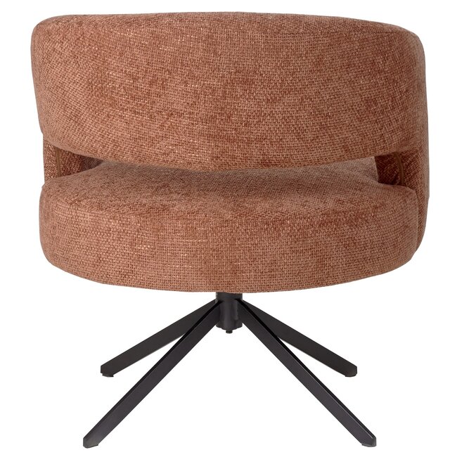 PTMD Extra brede terracotta eetkamerstoel met armleuning – draaibare eetkamerstoel in deep terra met ruime zitting, belastbaar tot 150 kg