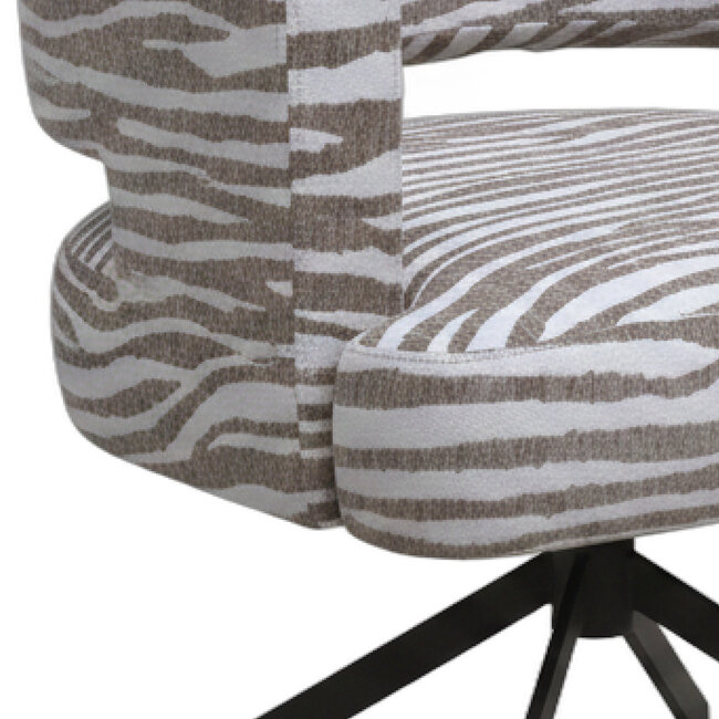 PTMD Extra brede draaibare eetkamerstoel in zebraprint – stevige eetkamerstoel met armleuning met ruime zitting, belastbaar tot 150 kg