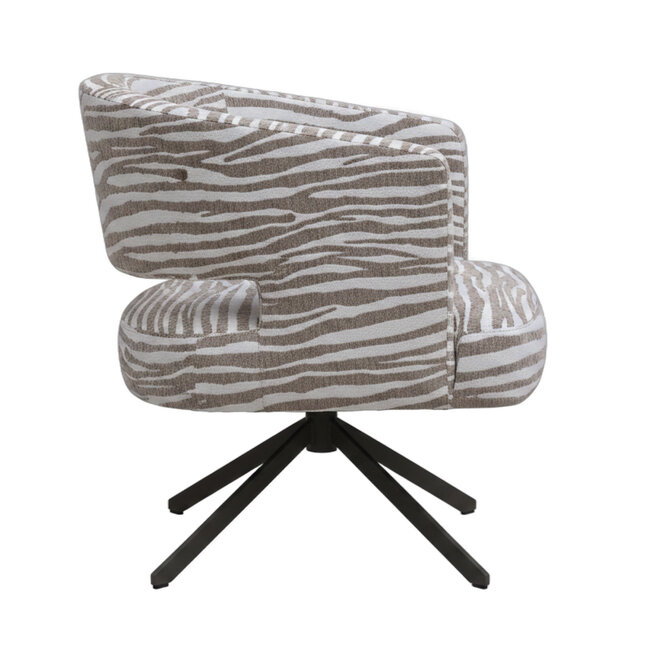 PTMD Extra brede draaibare eetkamerstoel in zebraprint – stevige eetkamerstoel met armleuning met ruime zitting, belastbaar tot 150 kg