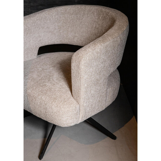PTMD Extra brede beige eetkamerstoel met armleuning – draaibare eetkamerstoel met ruime zitting, belastbaar tot 150 kg