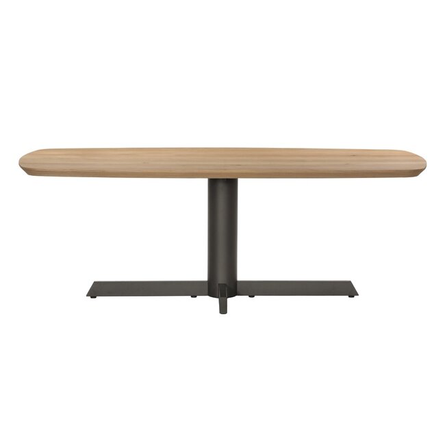 Livingfurn Lichte eiken deens ovale eettafel in naturel met donkerbruine centrale poot – naturel eiken eettafel 220 x 105 cm