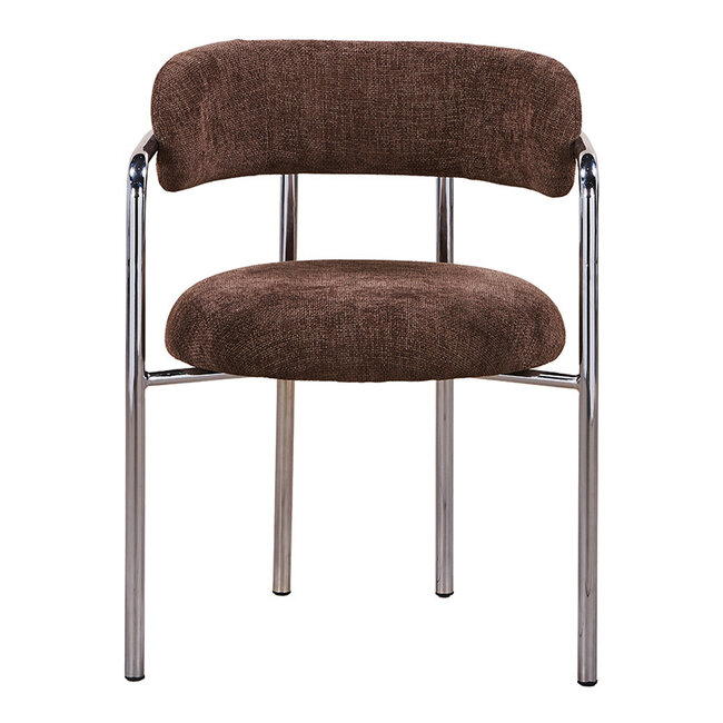 Pole to Pole Eetkamerstoel Art Deco espresso met chromen poten en armleuning – bruine gestoffeerde eetkamerstoel met chroom frame in retro art deco stijl