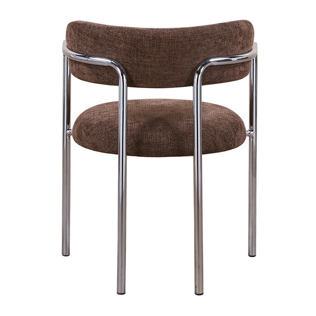 Pole to Pole Eetkamerstoel Art Deco espresso met chromen poten en armleuning – bruine gestoffeerde eetkamerstoel met chroom frame in retro art deco stijl