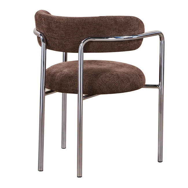 Pole to Pole Eetkamerstoel Art Deco espresso met chromen poten en armleuning – bruine gestoffeerde eetkamerstoel met chroom frame in retro art deco stijl