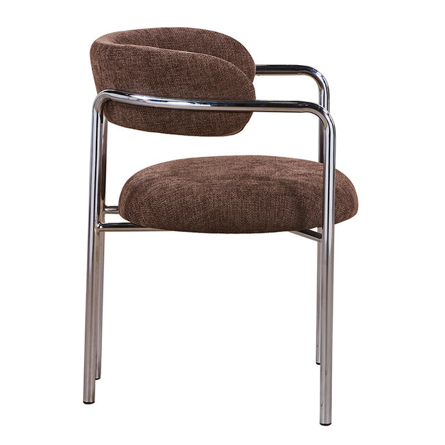 Pole to Pole Eetkamerstoel Art Deco espresso met chromen poten en armleuning – bruine gestoffeerde eetkamerstoel met chroom frame in retro art deco stijl