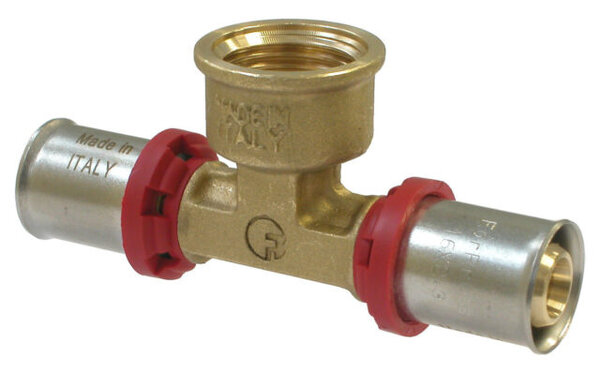 Fornara Fornara ForPress T-Koppeling - Pers x Binnendraad x Pers - Messing - 16mm x 1/2 x 16mm