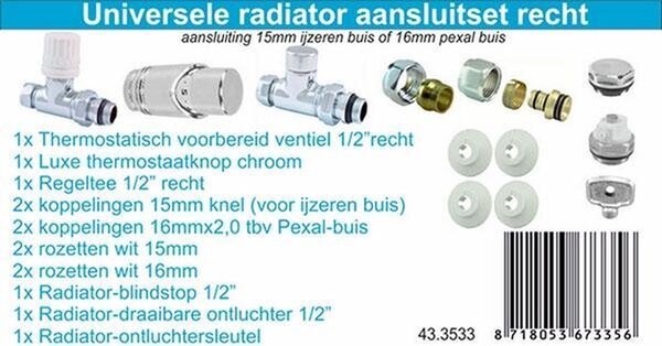 Luxe Thermostatische  Radiator Aansluitset Recht (Chroom)