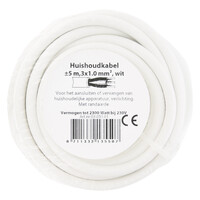 Huishoudsnoer VMVL - 3x1,0mm - 5mtr - Wit