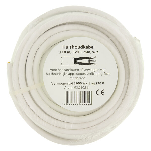 Huishoudsnoer VMVL - 3x1,5mm - 10mtr - Wit