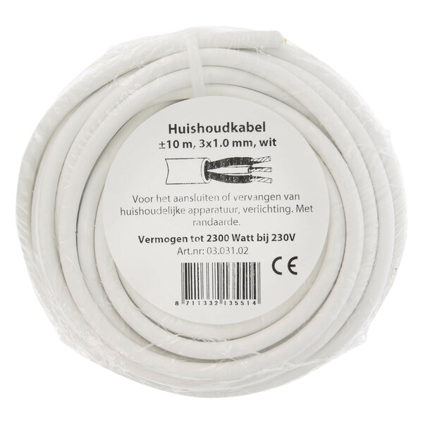 Huishoudsnoer VMVL - 3x1,0mm - 10mtr - Wit