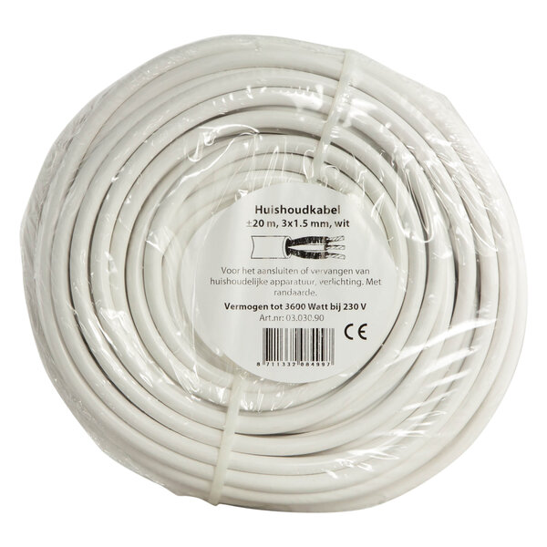 Huishoudsnoer VMVL - 3x1,5mm - 20mtr - Wit