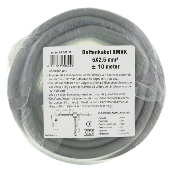 Buitenkabel XMVK 5x2,5mm - 10mtr (Grijs)