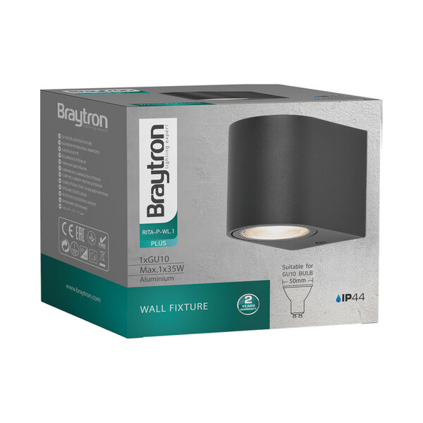 Braytron Braytron Rita LED Wandlamp IP44 1xGU10 - Zwart