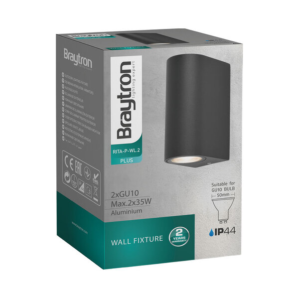 Braytron Braytron Rita LED Wandlamp IP44 2xGU10 - Zwart