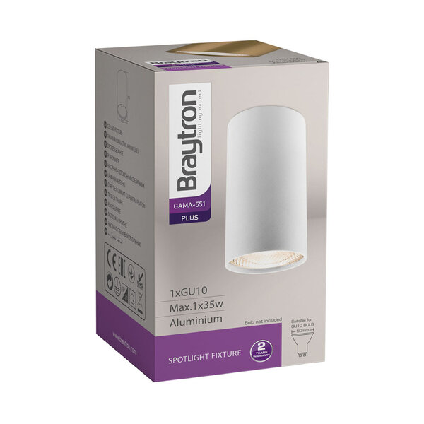 Braytron Braytron Gama 8011  LED Lamp Opbouw - IP20 - 1xGU10 -  Rond Ø55mm - Wit
