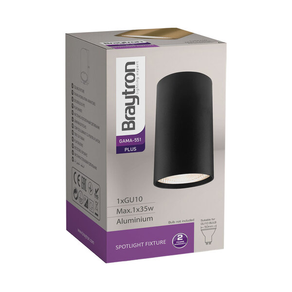 Braytron Braytron Gama 8011  LED Lamp Opbouw - IP20 - 1xGU10 -  Rond Ø55mm - Zwart