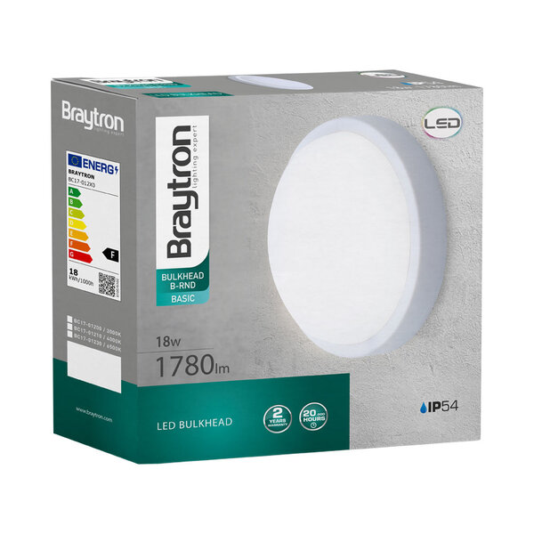Braytron Braytron LED Lamp Opbouw - IP54 - 18W - 6500K -  Rond Ø200mm (Wit)