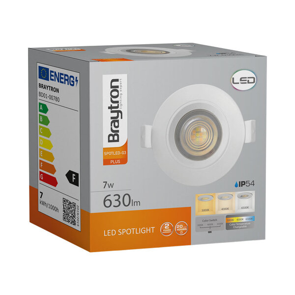 Braytron Braytron LED Inbouw Spot - IP54 - 7W - Aanpasbare Kleur CCT - Rond Ø85mm (Wit)