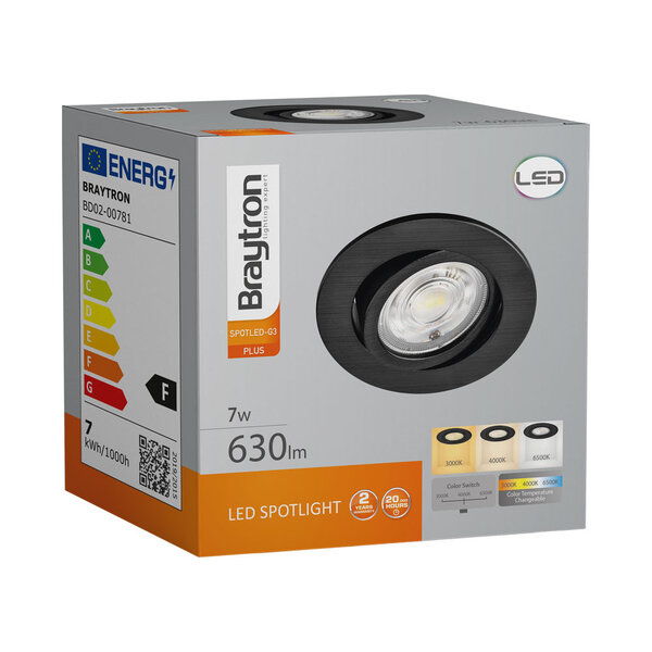 Braytron Braytron LED Inbouw Spot - IP20 - 7W- Aanpasbare Kleur CCT - Rond Ø85mm (Zwart)