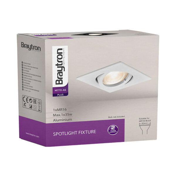 Braytron Braytron LED Spot Behuizing Verstelbaar - IP20  - Vierkant (Wit)
