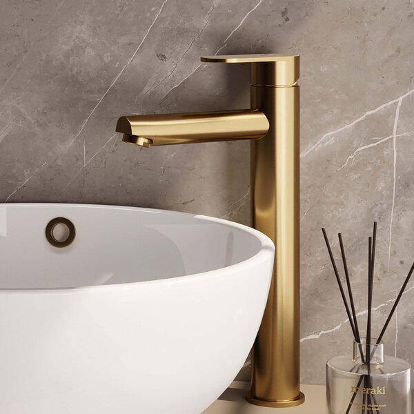 Brauer Brauer Gold Edition Opbouw Wastafelmengkraan - Hoog - Hendel Model C - PVD - Geborsteld Goud