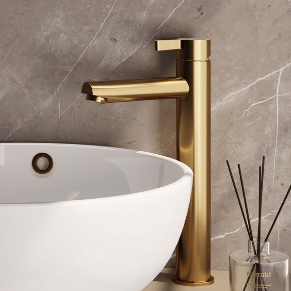Brauer Brauer Gold Edition Opbouw Wastafelmengkraan - Hoog - Hendel Model E - PVD - Geborsteld Goud