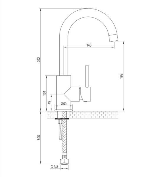 Brauer Brauer Black Edition Opbouw Wastafelmengkraan met Draaibare Ronde Uitloop - Model A - Hoog - Hendel - Mat Zwart