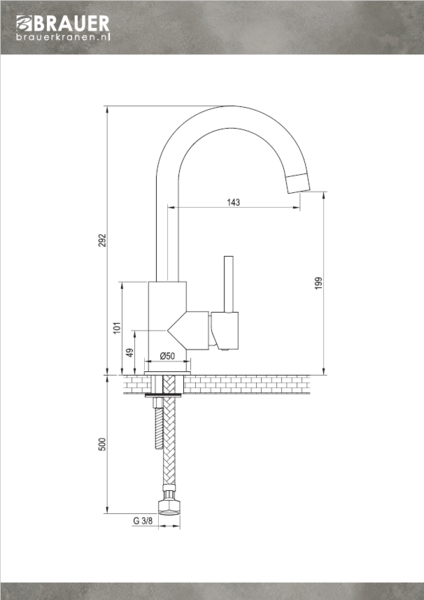 Brauer Brauer Brushed Edition Opbouw Wastafelmengkraan met Draaibare Ronde Uitloop - Model C - Hoog - Hendel - PVD - Geborsteld RVS