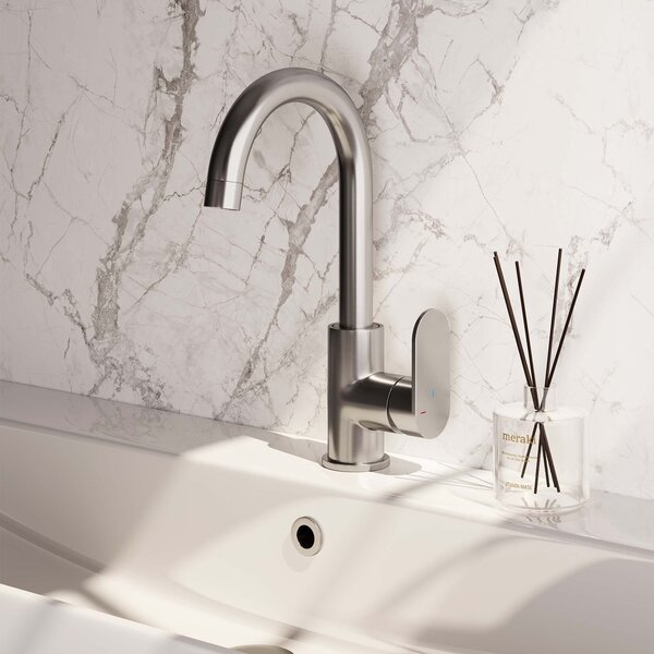 Brauer Brauer Brushed Edition Opbouw Wastafelmengkraan met Draaibare Uitloop - Rond - Hoog - Hendel Model C - PVD - Geborsteld RVS