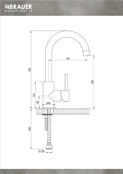 Brauer Brauer Goud Edition Opbouw Wastafelmengkraan met Draaibare Uitloop - Rond - Hoog - Hendel Model C - PVD - Geborsteld Goud