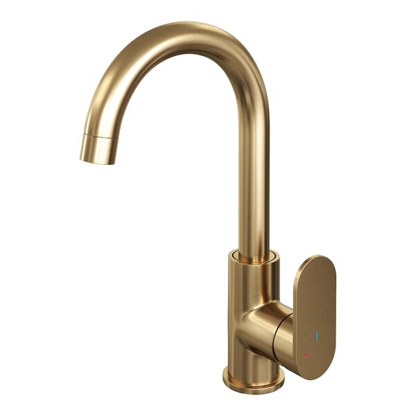 Brauer Brauer Goud Edition Opbouw Wastafelmengkraan met Draaibare Uitloop - Rond - Hoog - Hendel Model C - PVD - Geborsteld Goud
