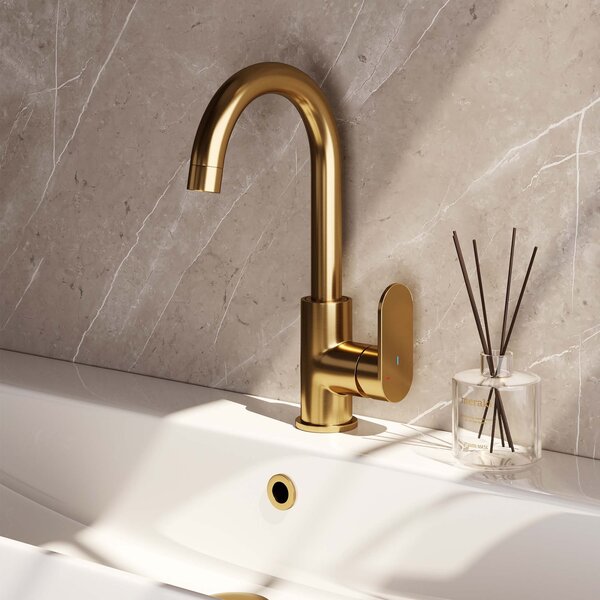 Brauer Brauer Goud Edition Opbouw Wastafelmengkraan met Draaibare Uitloop - Rond - Hoog - Hendel Model C - PVD - Geborsteld Goud