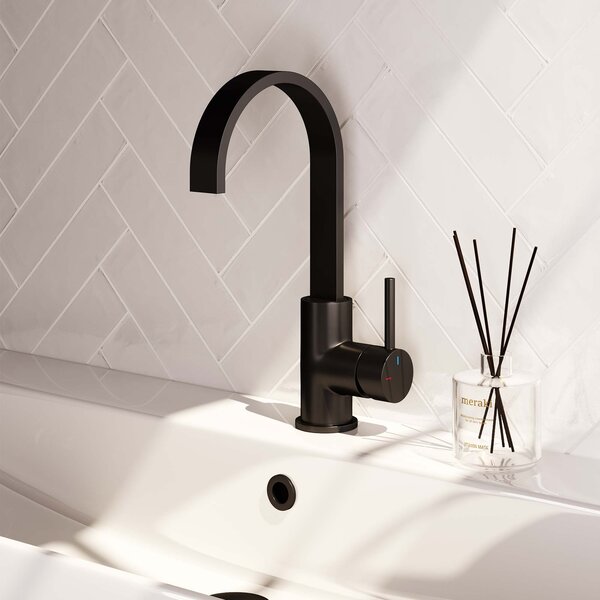 Brauer Brauer Black Edition Opbouw Wastafelmengkraan met Draaibare Uitloop - Plat - Hoog - Hendel Model A - Mat Zwart