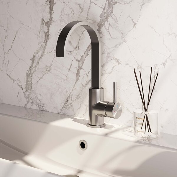 Brauer Brauer Brushed Edition Opbouw Wastafelmengkraan met Draaibare Uitloop - Plat - Hoog - Hendel Model A - PVD - Geborsteld RVS