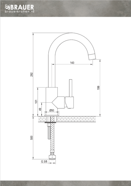 Brauer Brauer Gunmetal Edition Opbouw Wastafelmengkraan met Draaibare Platte Uitloop - Model A - Hoog - Hendel - PVD - Geborsteld Gunmetal