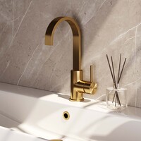Brauer Brauer Goud Edition Opbouw Wastafelmengkraan met Draaibare Uitloop - Plat- Hoog - Hendel Model A - PVD - Geborsteld Goud