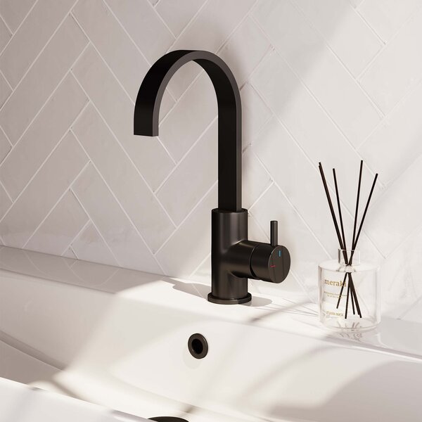 Brauer Brauer Black Edition Opbouw Wastafelmengkraan met Draaibare Uitloop - Plat - Hoog - Hendel Model B - Mat Zwart