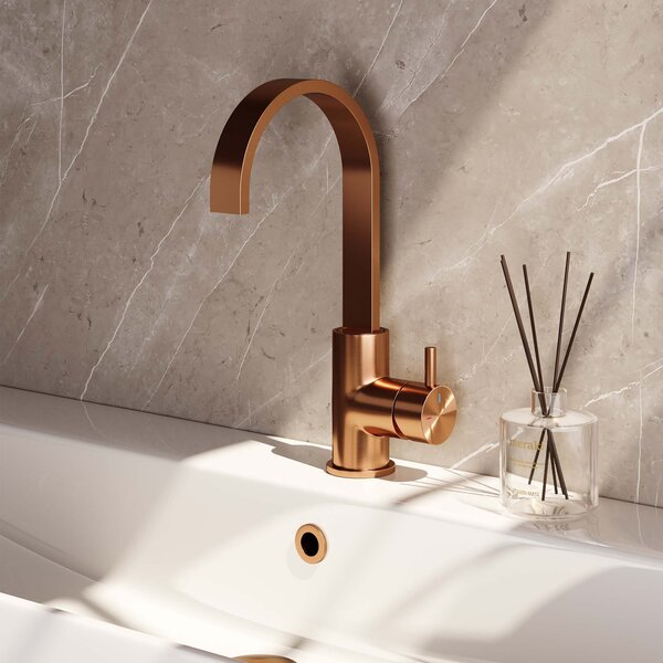 Brauer Brauer Copper Edition Opbouw Wastafelmengkraan met Draaibare Uitloop - Plat - Hoog - Hendel Model B - PVD - Geborsteld Koper