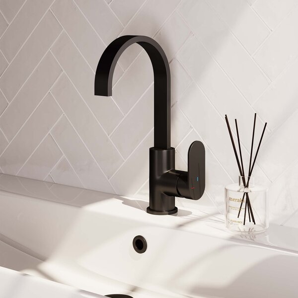 Brauer Brauer Black Edition Opbouw Wastafelmengkraan met Draaibare Uitloop - Plat - Hoog - Hendel Model C - Mat Zwart