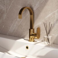 Brauer Brauer Goud Edition Opbouw Wastafelmengkraan met Draaibare Uitloop - Plat- Hoog - Hendel Model C - PVD - Geborsteld Goud